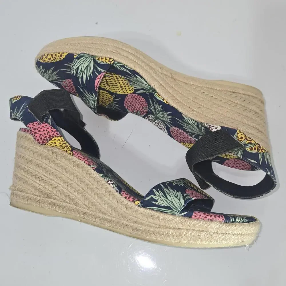 0324 Monroe And Main Pineapple Wedge Heel‎ Espadrilles Size 8M